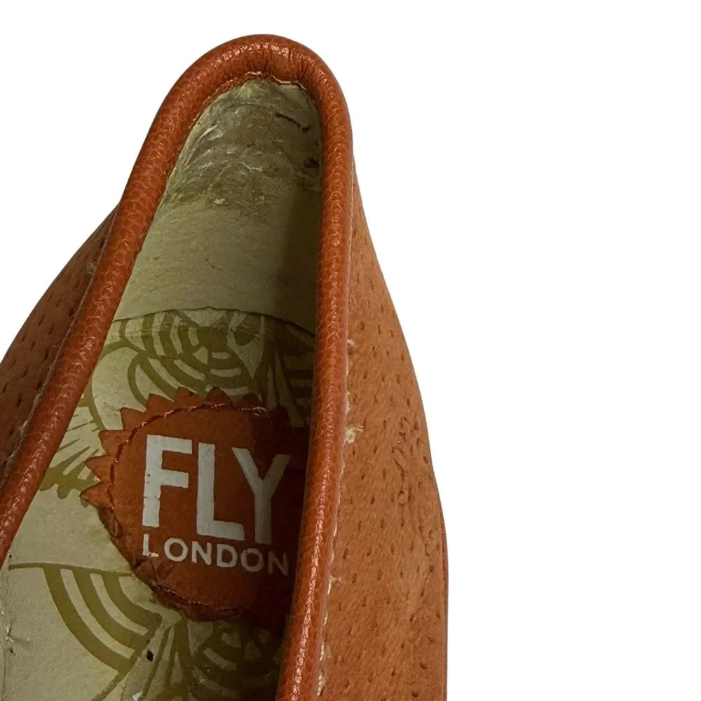 Fly London Leather Wedge Shoe Pump Slip On Women Orange 40 US 10